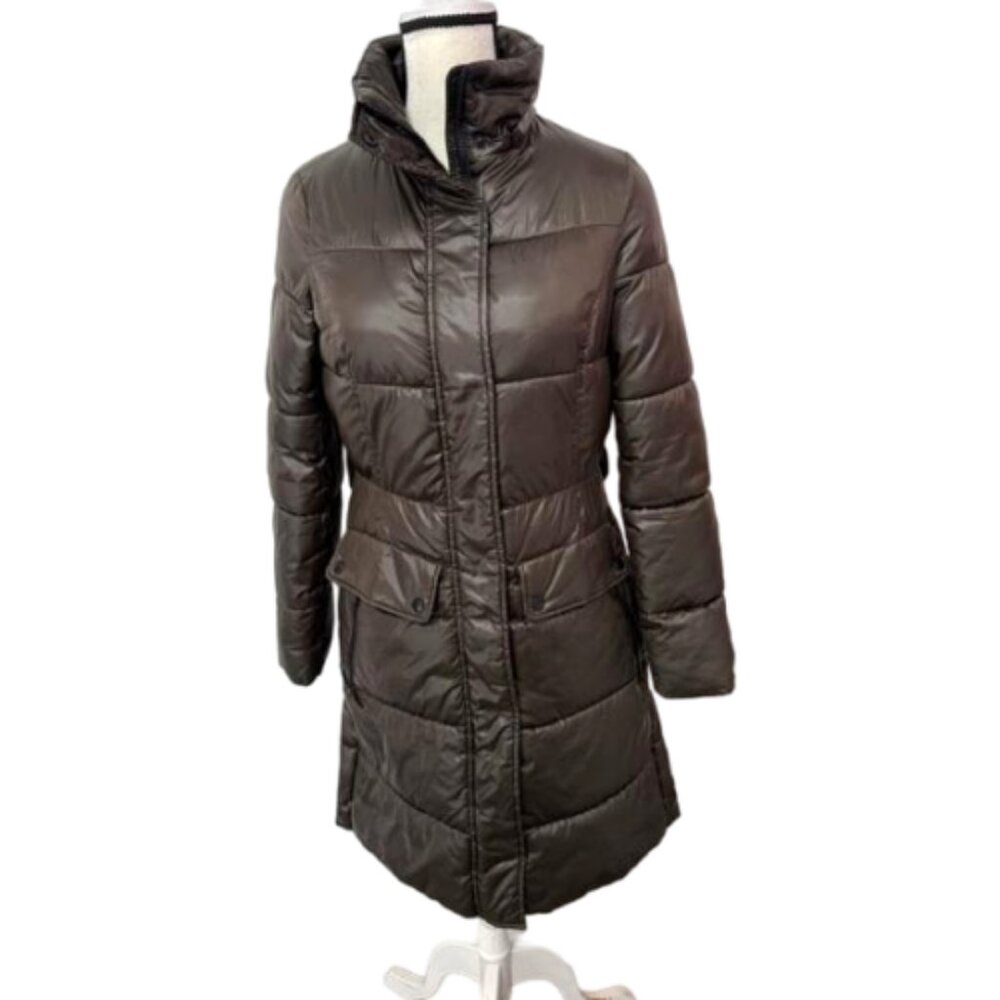 Sam Edelman Chocolate Brown Knee Length Zip Up Puffer Jacket Size XS #2169